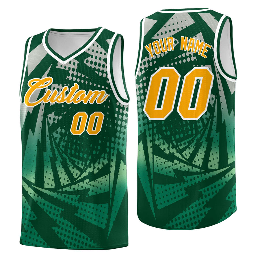 Custom Green Kelly Green Lightning Halftone Dot Design Lightweight Uniform Basketball Jersey | BuyFootballJersey