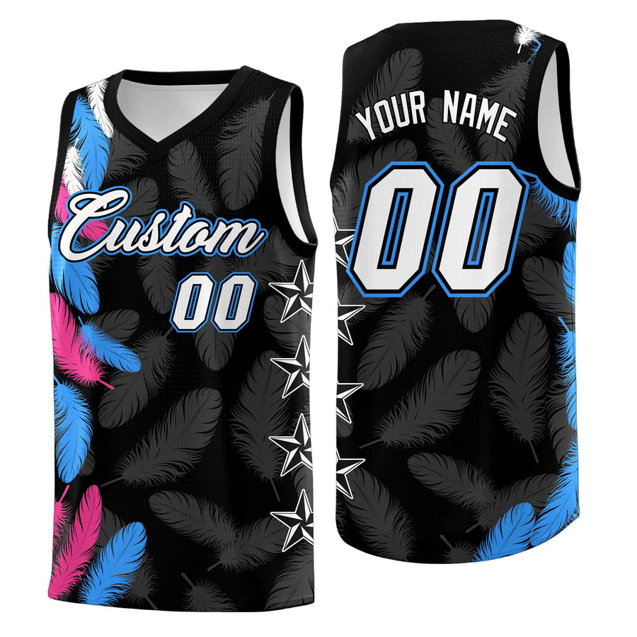 Custom Black White Feather Series Quick-Drying Graffiti Pattern Basketball Suit Jersey | BuyFootballJersey