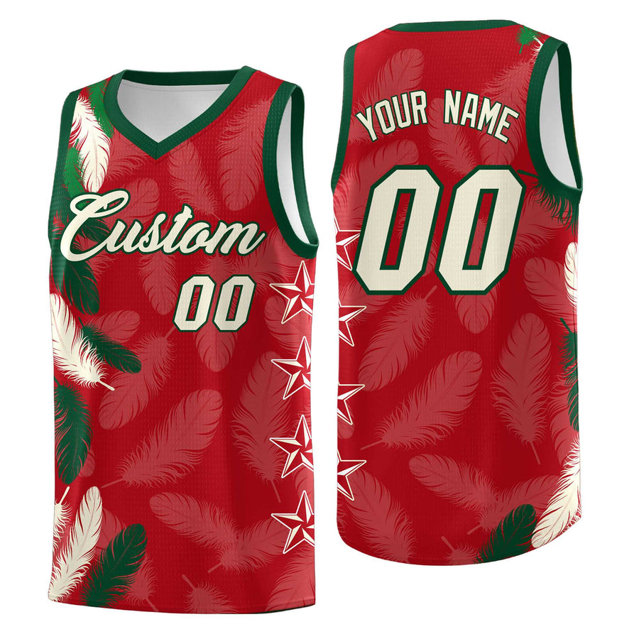 Custom Red Cream Feather Series Drapable Graffiti Pattern Basketball Suit Jersey | BuyFootballJersey