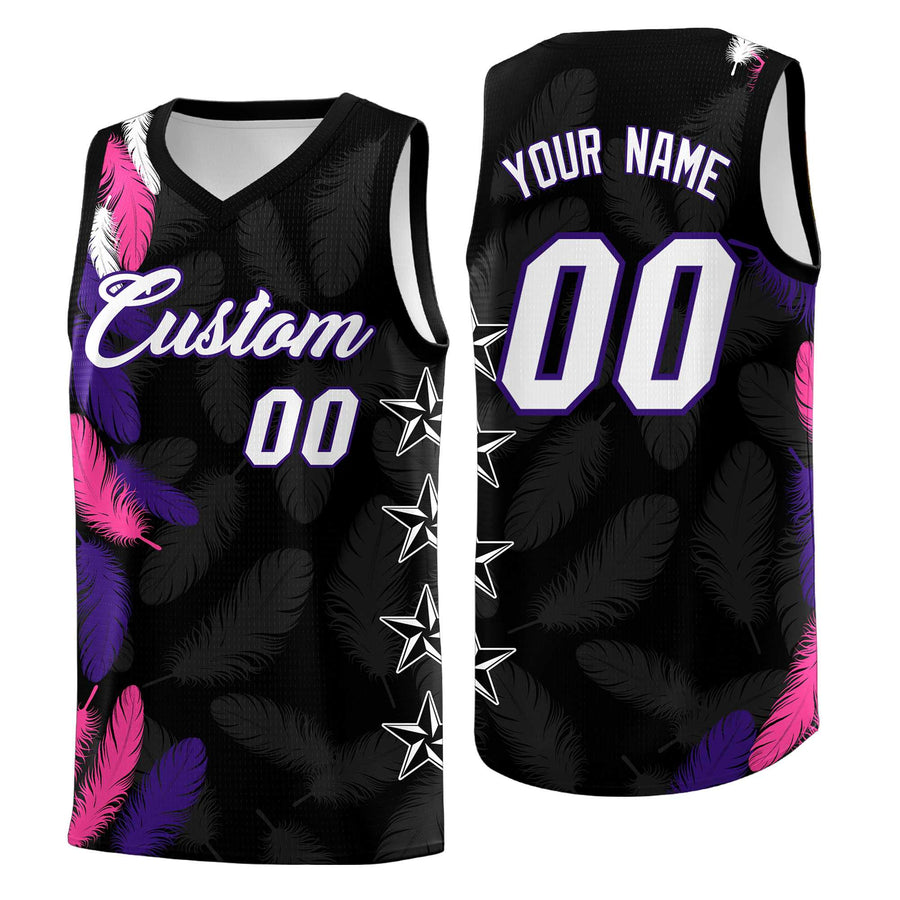 Custom Black White Feather Series Sublimation Printing Graffiti Pattern Basketball Suit Jersey | BuyFootballJersey