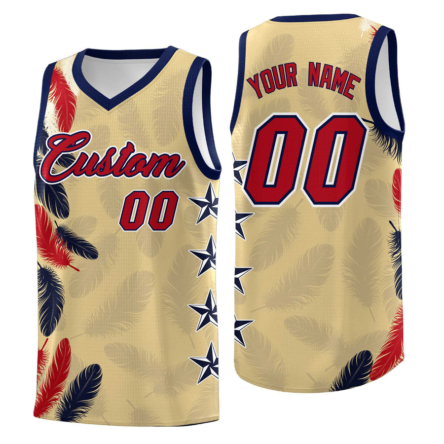 Custom Khaki Red Feather Series Quick-Drying Graffiti Pattern Basketball Suit Jersey | BuyFootballJersey