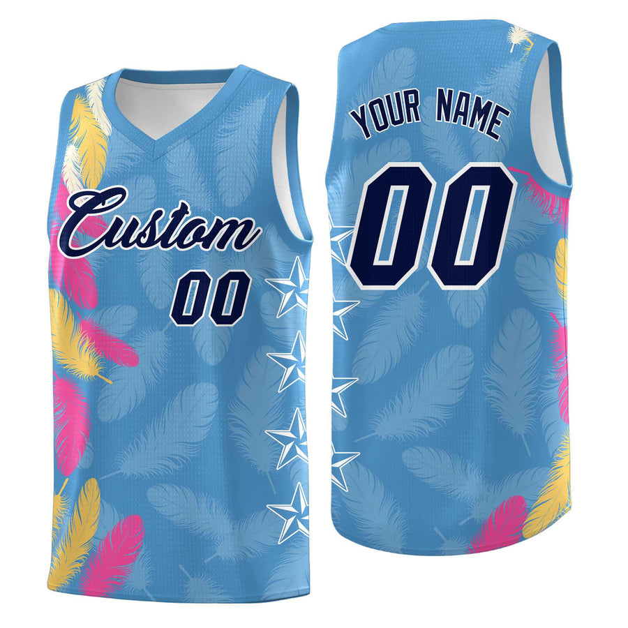 Custom Light Blue Navy Feather Series Lightweight Graffiti Pattern Basketball Suit Jersey | BuyFootballJersey