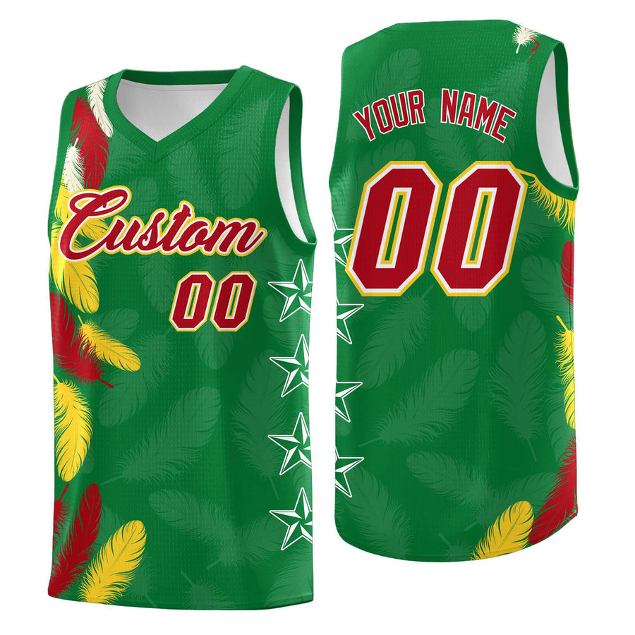 Custom Kelly Green Red Feather Series Wrinkle-Resistant Graffiti Pattern Basketball Suit Jersey | BuyFootballJersey