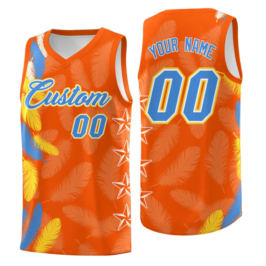Custom Orange Powder Blue Feather Series Drapable Graffiti Pattern Basketball Suit Jersey | BuyFootballJersey