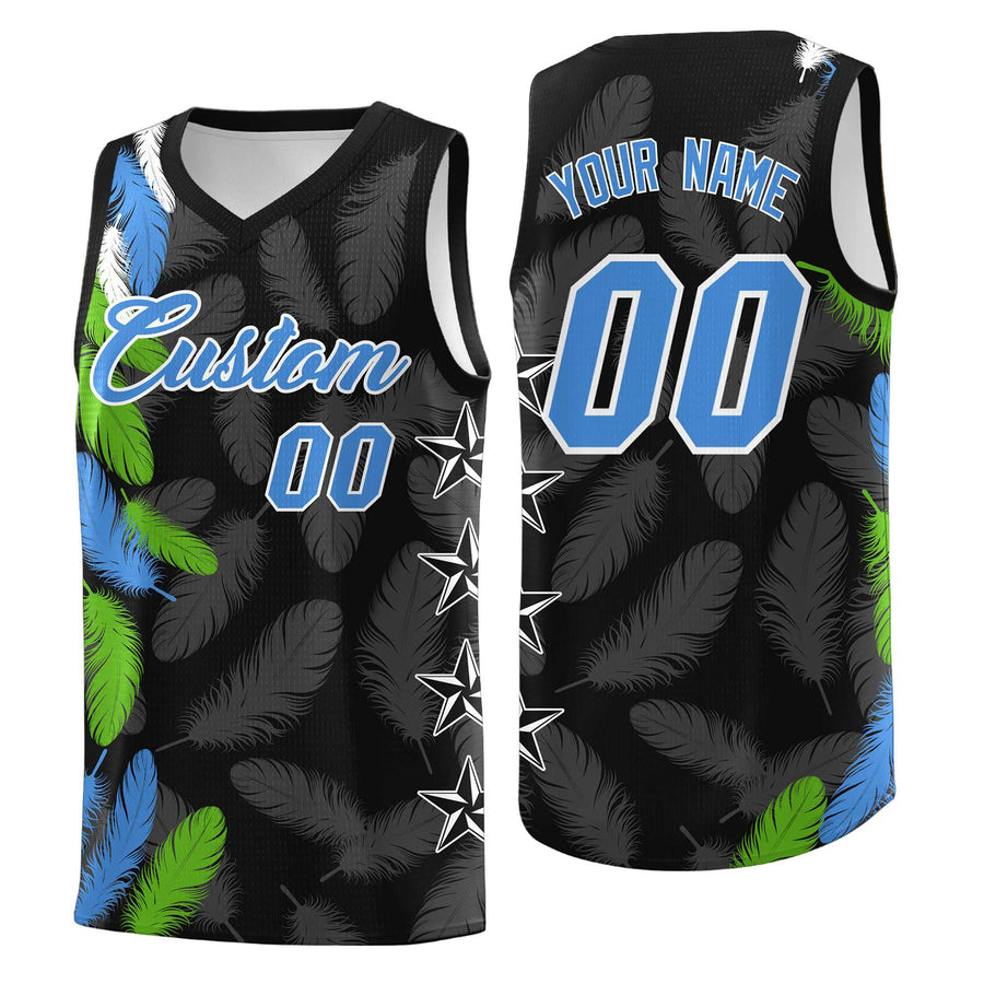 Custom Black Powder Blue Feather Series Breathable Graffiti Pattern Basketball Suit Jersey | BuyFootballJersey