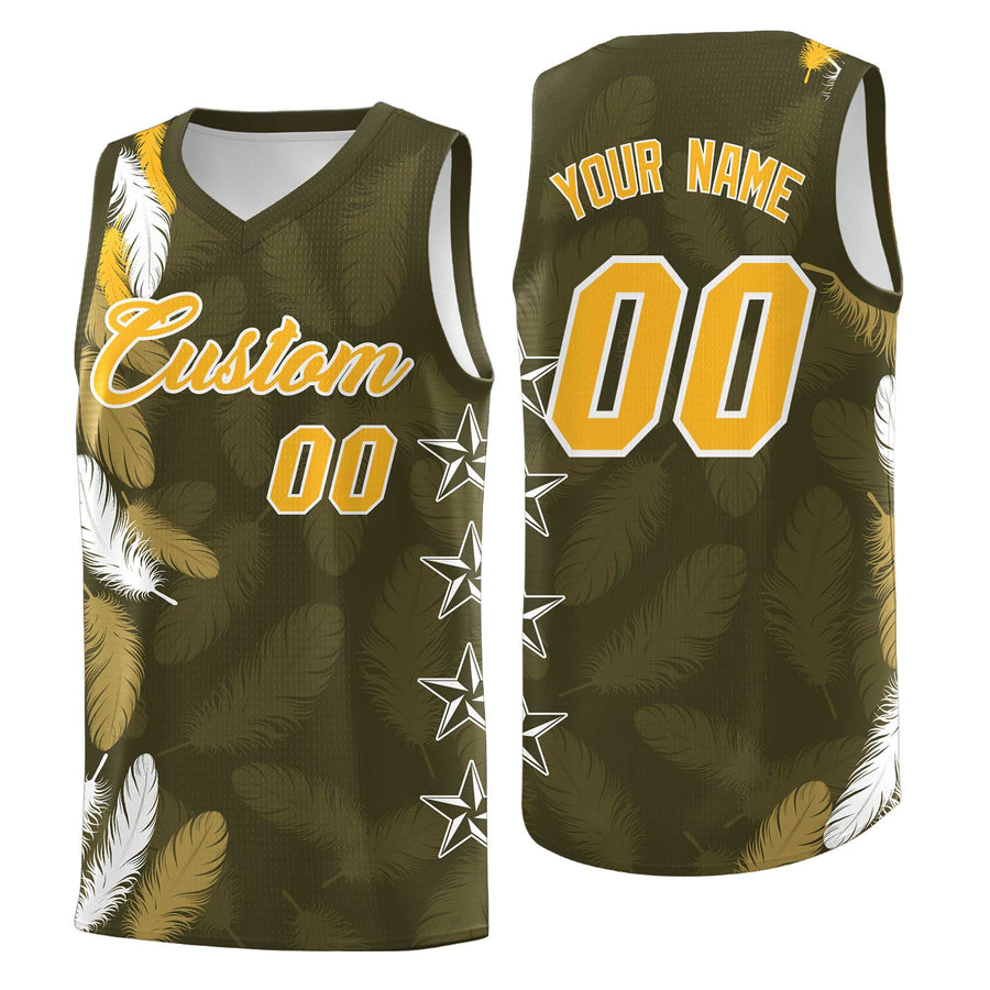 Custom Olive Gold Feather Series Lightweight Graffiti Pattern Basketball Suit Jersey | BuyFootballJersey