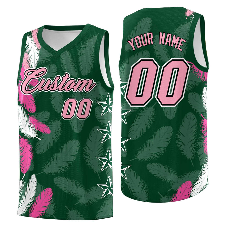 Custom Green Light Pink Feather Series Wrinkle-Resistant Graffiti Pattern Basketball Suit Jersey | BuyFootballJersey
