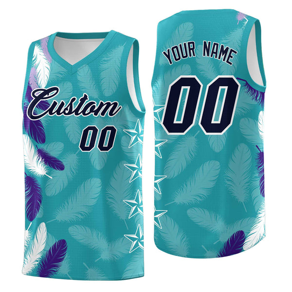 Custom Aqua Navy Feather Series Drapable Graffiti Pattern Basketball Suit Jersey | BuyFootballJersey