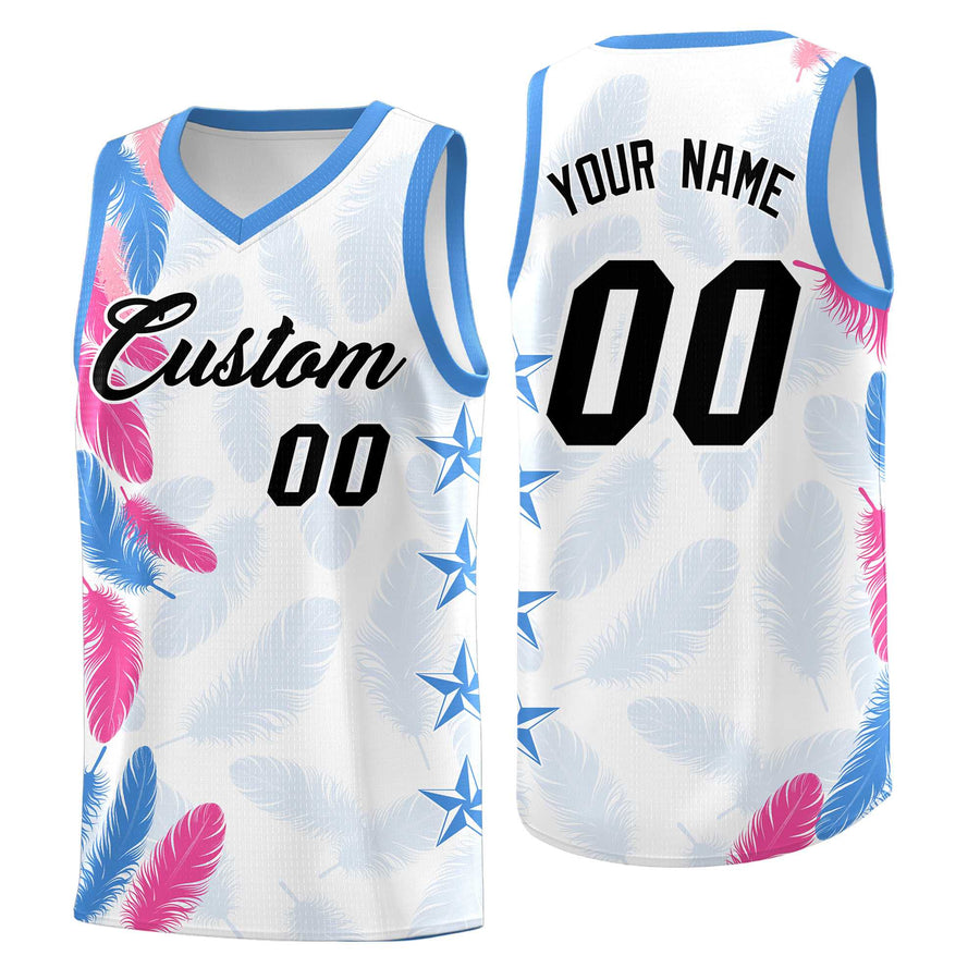 Custom White Black Feather Series Breathable Graffiti Pattern Basketball Suit Jersey | BuyFootballJersey