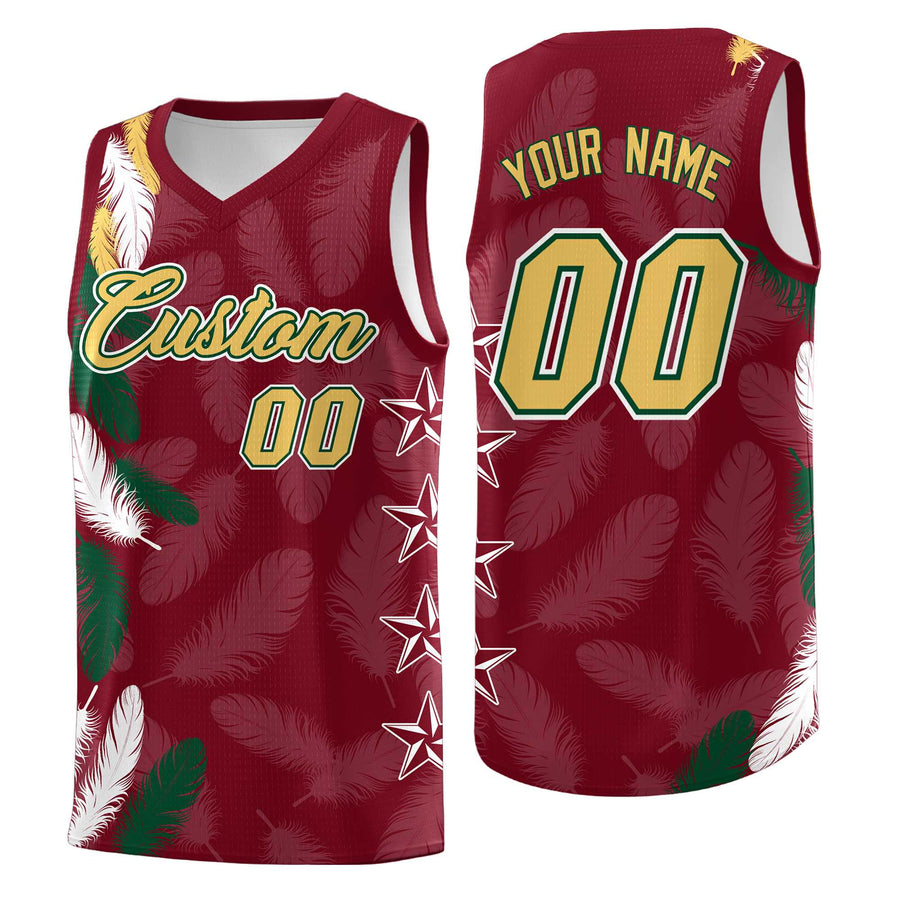 Custom Crimson Old Gold Feather Series Quick-Drying Graffiti Pattern Basketball Suit Jersey | BuyFootballJersey