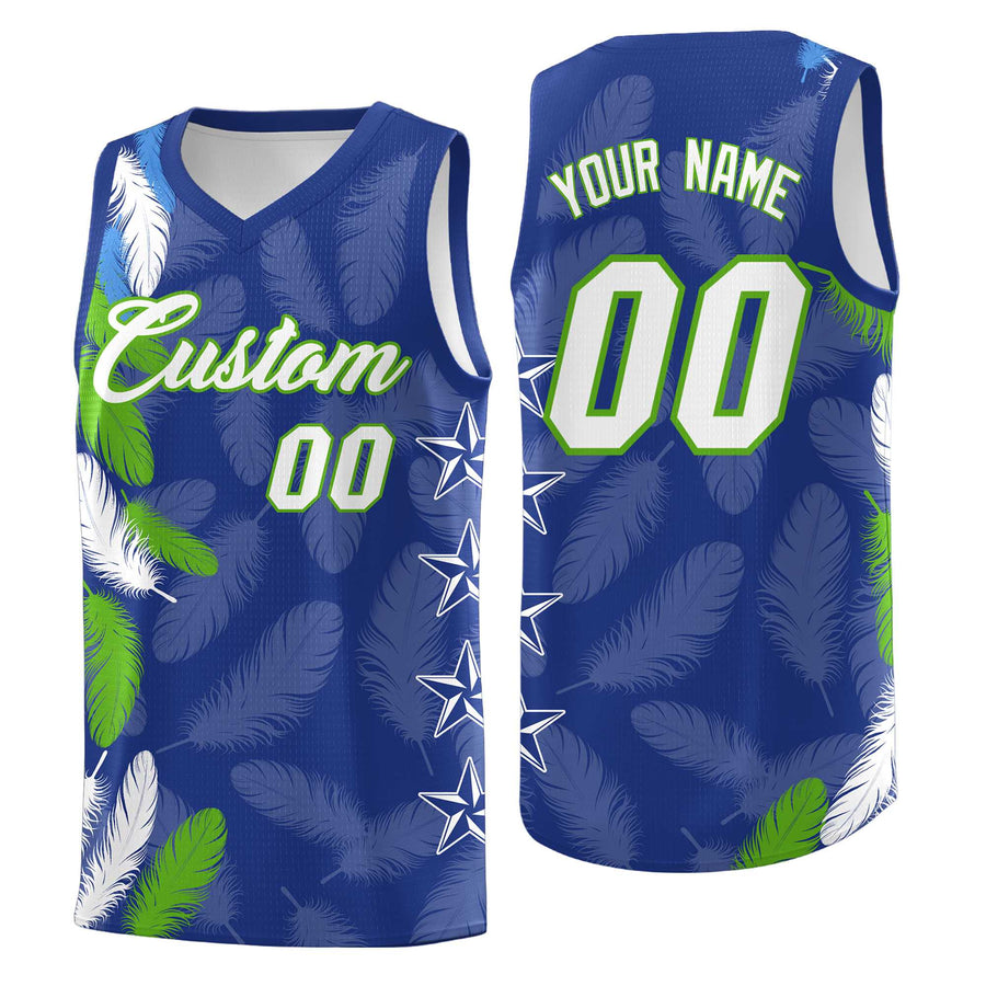 Custom Royal White Feather Series Wrinkle-Resistant Graffiti Pattern Basketball Suit Jersey | BuyFootballJersey