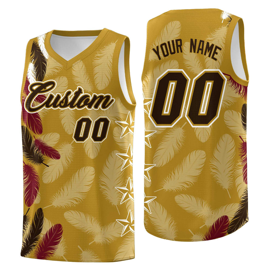 Custom Old Gold Brown Feather Series Quick-Drying Graffiti Pattern Basketball Suit Jersey | BuyFootballJersey