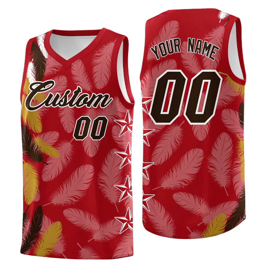 Custom Red Brown Feather Series Lightweight Graffiti Pattern Basketball Suit Jersey | BuyFootballJersey