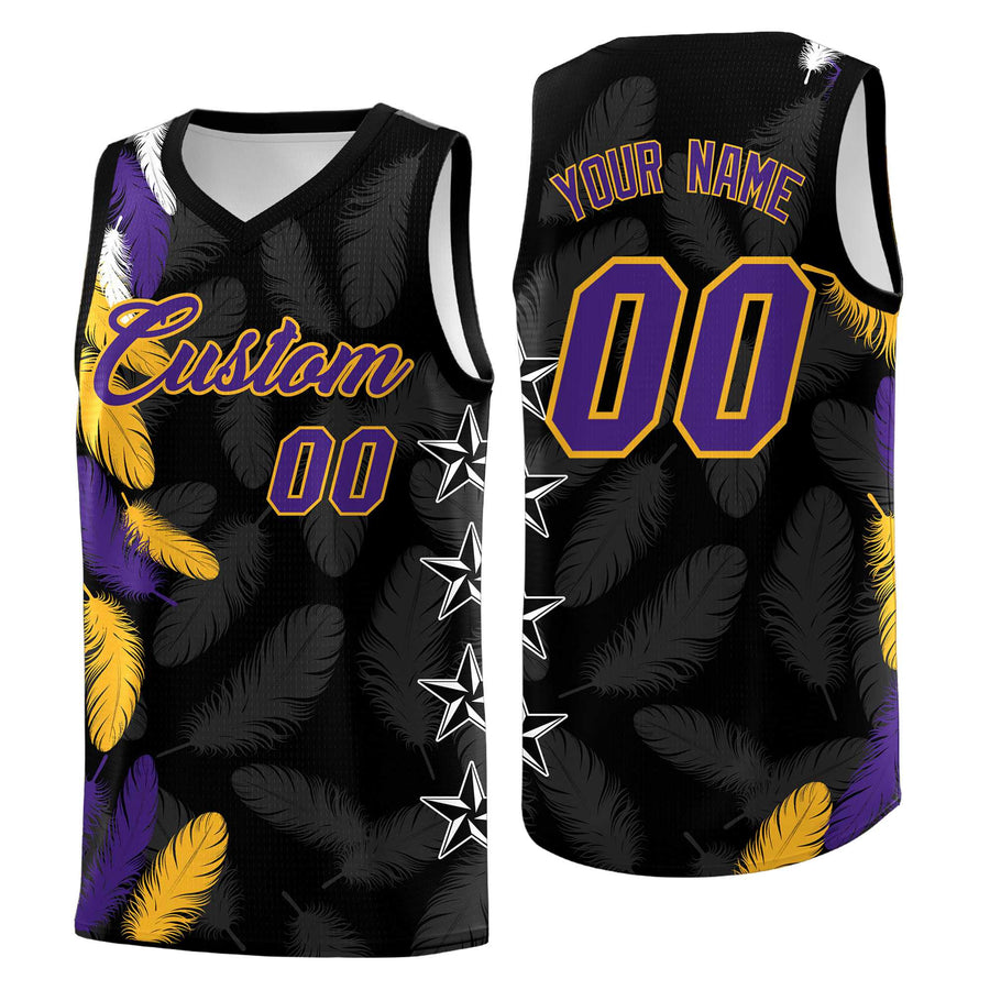 Custom Black Purple Feather Series Sublimation Printing Graffiti Pattern Basketball Suit Jersey | BuyFootballJersey