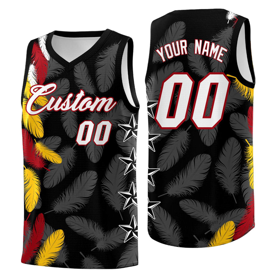 Custom Black White Feather Series Quick-Drying Graffiti Pattern Basketball Suit Jersey | BuyFootballJersey