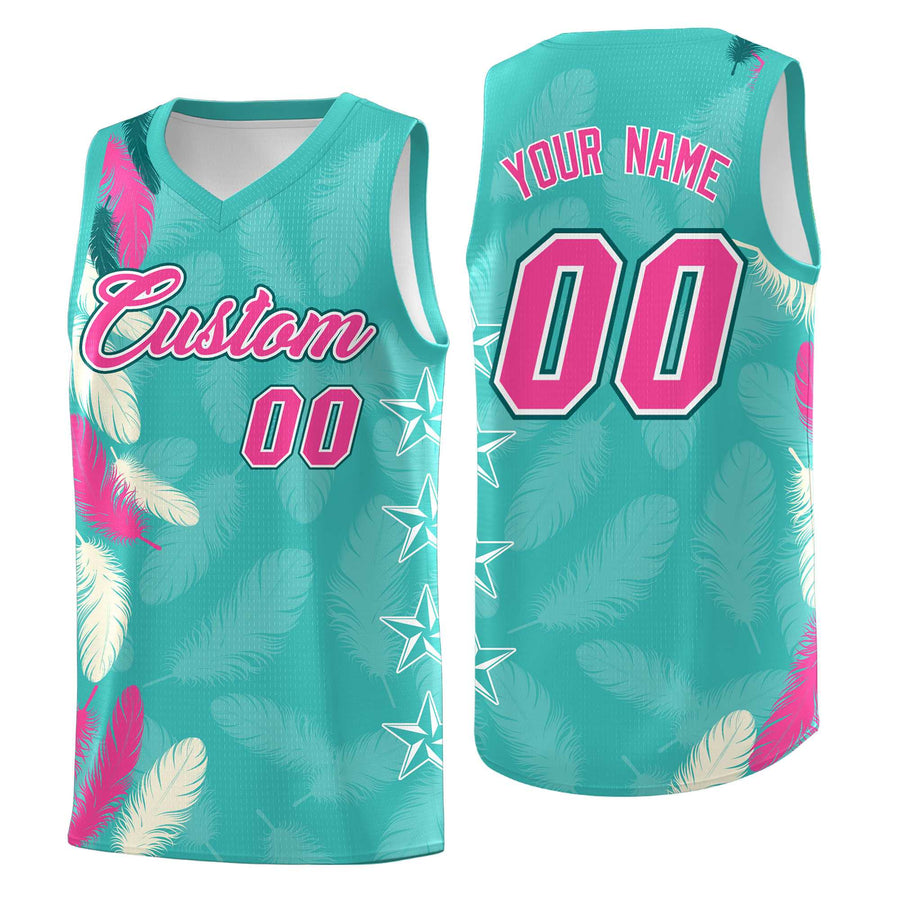Custom Bright Green Pink Feather Series Lightweight Graffiti Pattern Basketball Suit Jersey | BuyFootballJersey
