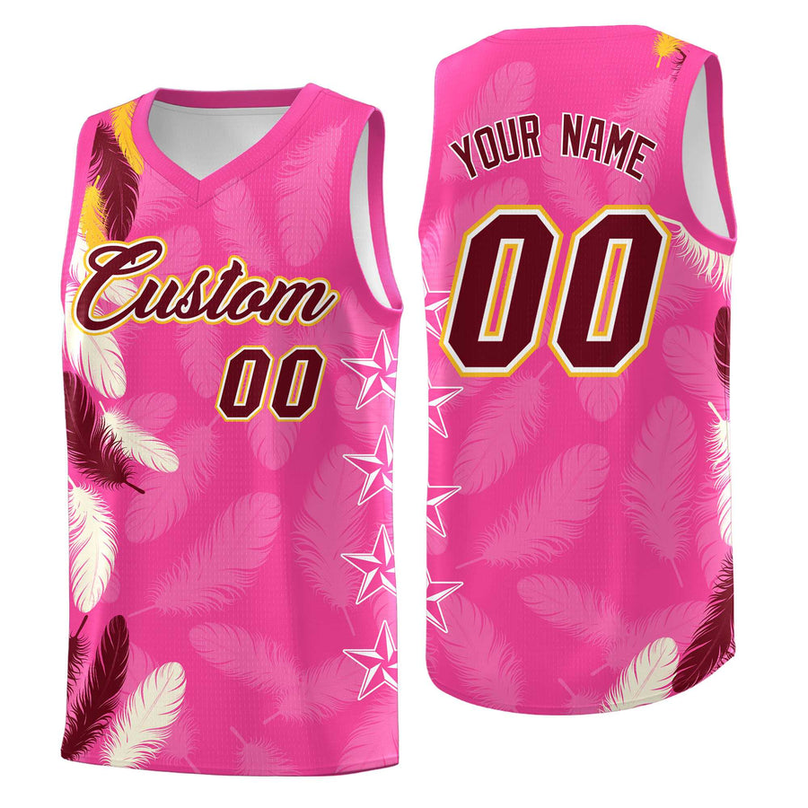 Custom Pink Crimson Feather Series Wrinkle-Resistant Graffiti Pattern Basketball Suit Jersey | BuyFootballJersey