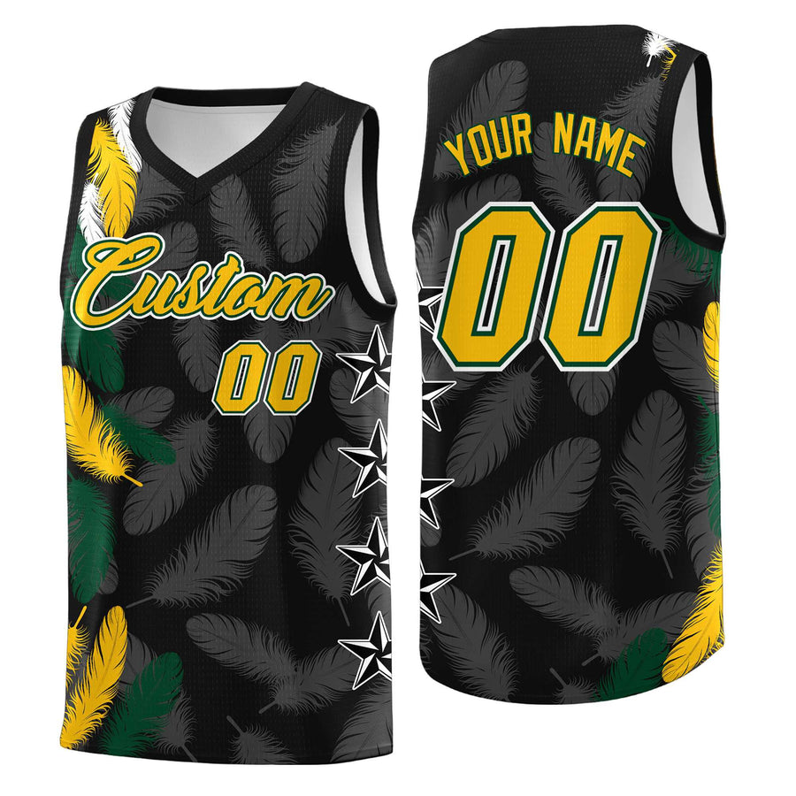 Custom Black Gold Feather Series Quick-Drying Graffiti Pattern Basketball Suit Jersey | BuyFootballJersey