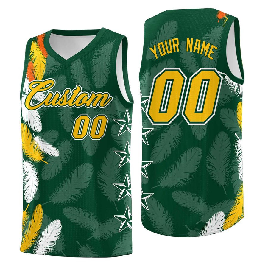 Custom Green Gold Feather Series Lightweight Graffiti Pattern Basketball Suit Jersey | BuyFootballJersey