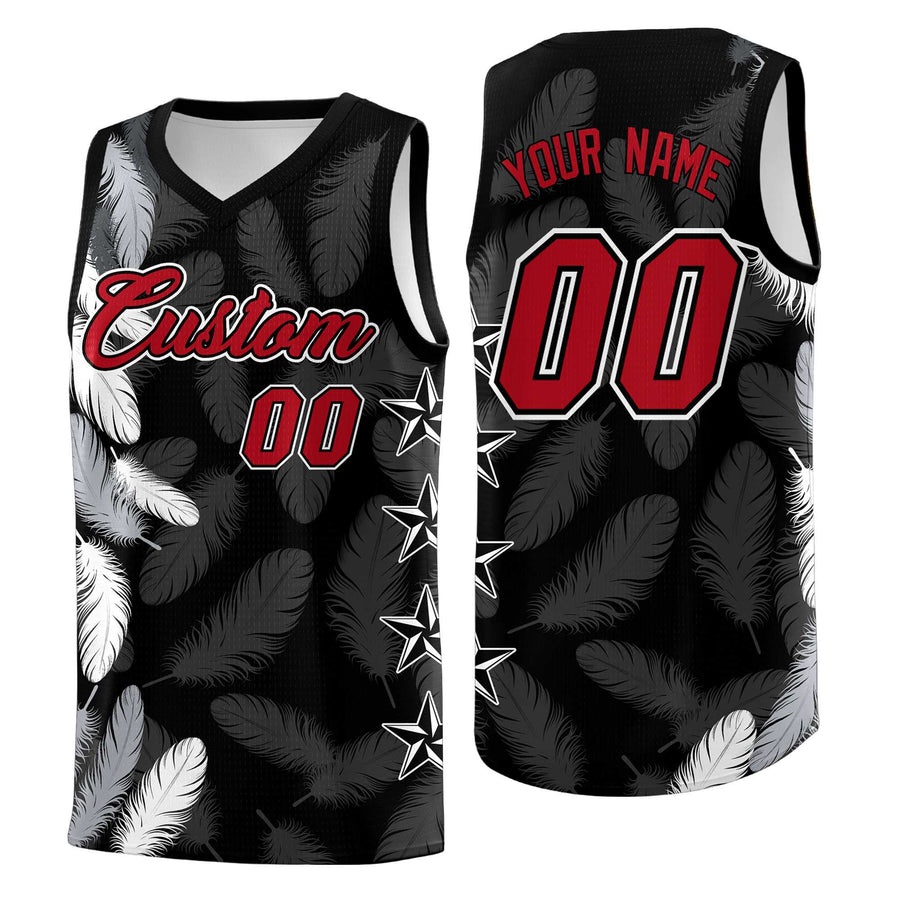 Custom Black Red Feather Series Wrinkle-Resistant Graffiti Pattern Basketball Suit Jersey | BuyFootballJersey
