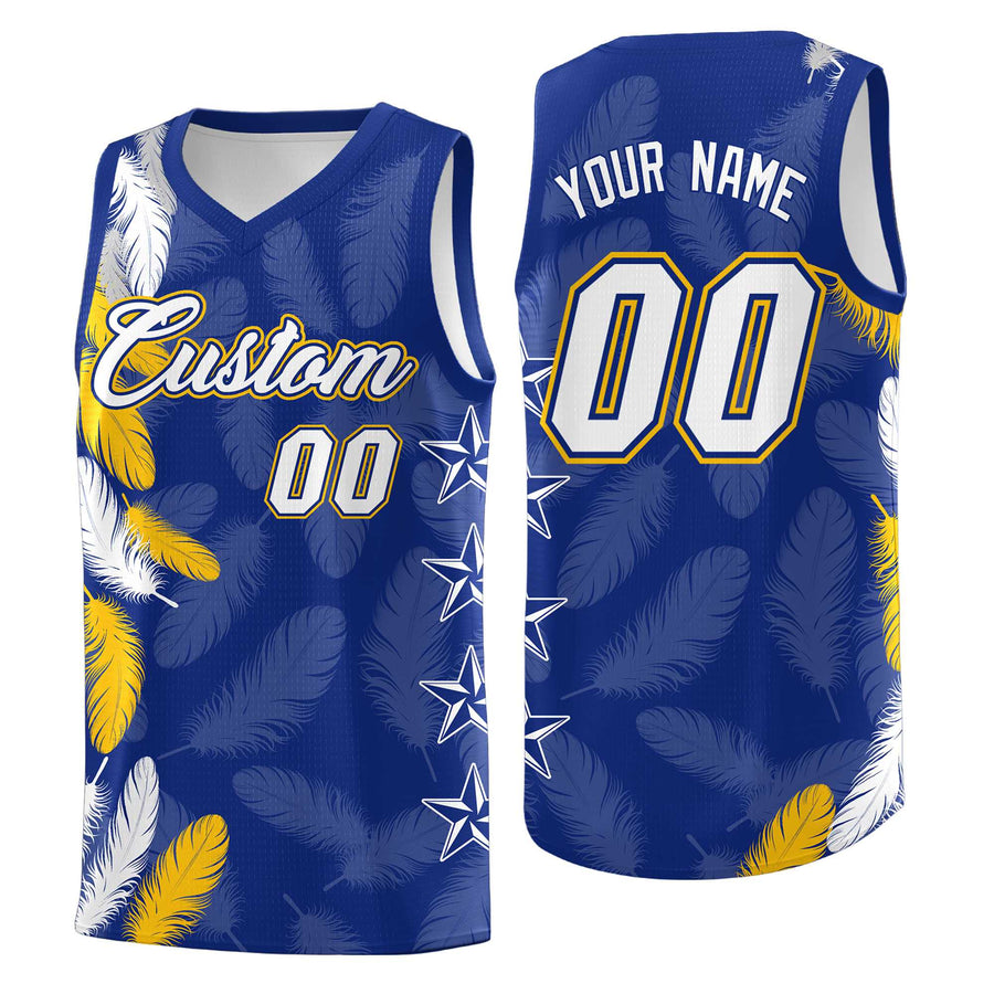 Custom Royal White Feather Series Lightweight Graffiti Pattern Basketball Suit Jersey | BuyFootballJersey