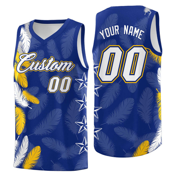 Custom Royal White Feather Series Lightweight Graffiti Pattern Basketball Suit Jersey | BuyFootballJersey