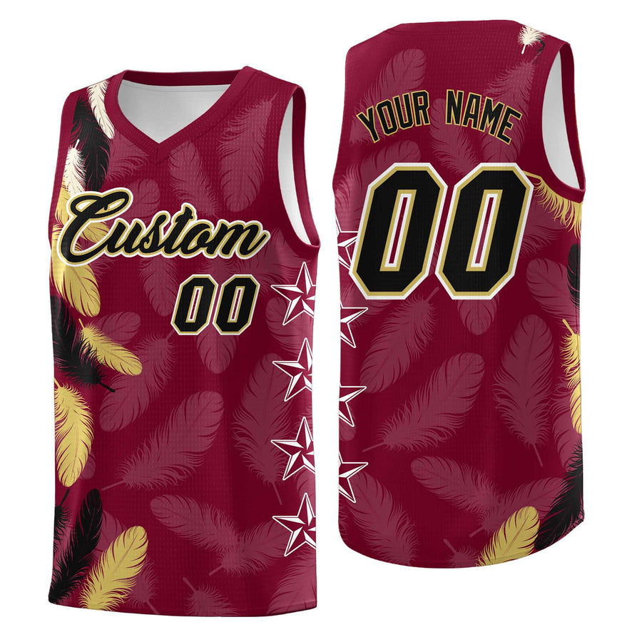 Custom Crimson Black Feather Series Sublimation Printing Graffiti Pattern Basketball Suit Jersey | BuyFootballJersey