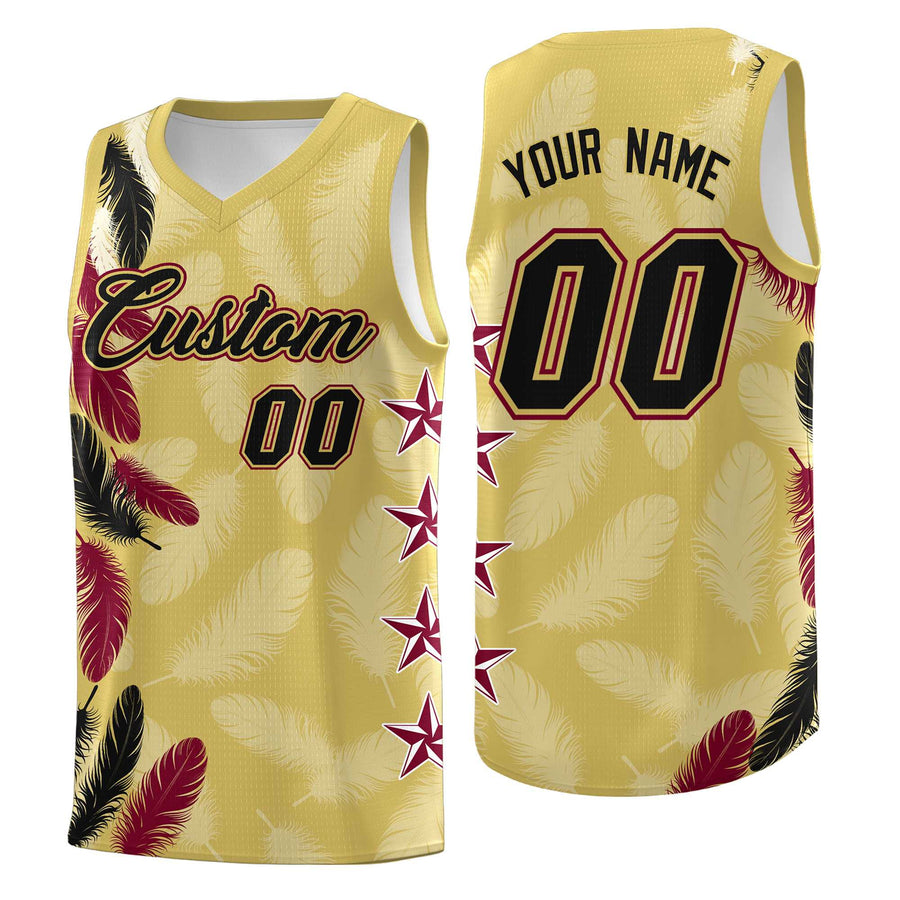 Custom Old Gold Black Feather Series Breathable Graffiti Pattern Basketball Suit Jersey | BuyFootballJersey