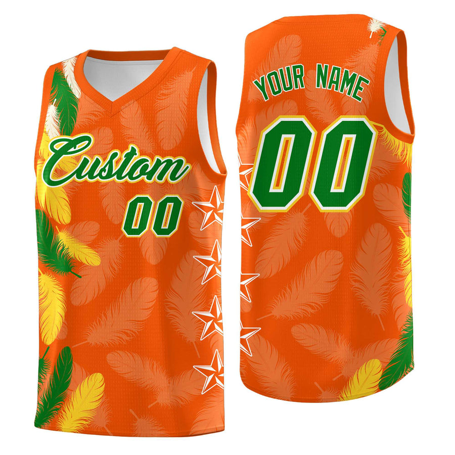 Custom Orange Kelly Green Feather Series Quick-Drying Graffiti Pattern Basketball Suit Jersey | BuyFootballJersey