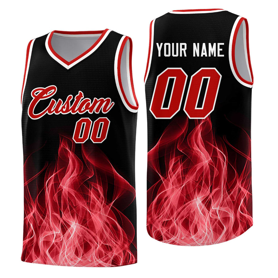Custom Black Red Flame Graffiti Pattern Breathable Personalized Uniform Basketball Jersey | BuyFootballJersey