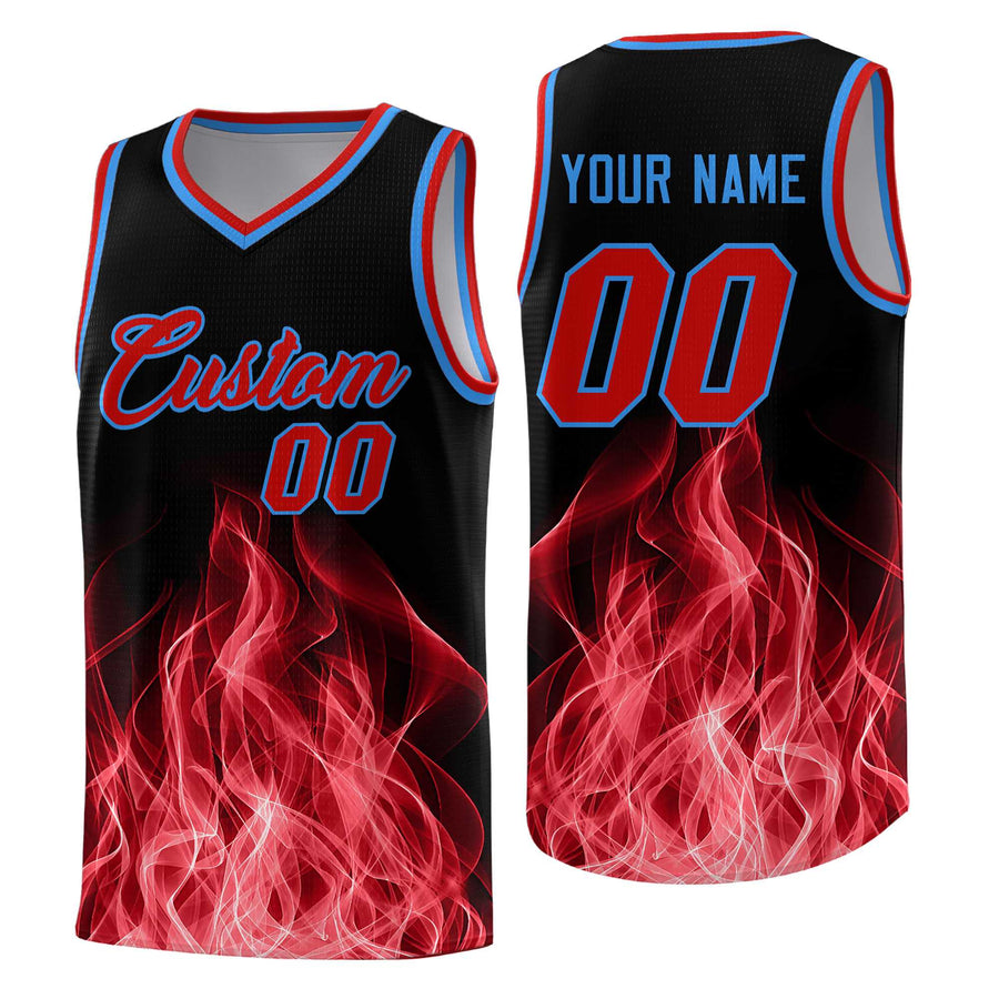 Custom Black Red Flame Graffiti Pattern Quick-Drying Personalized Uniform Basketball Jersey | BuyFootballJersey