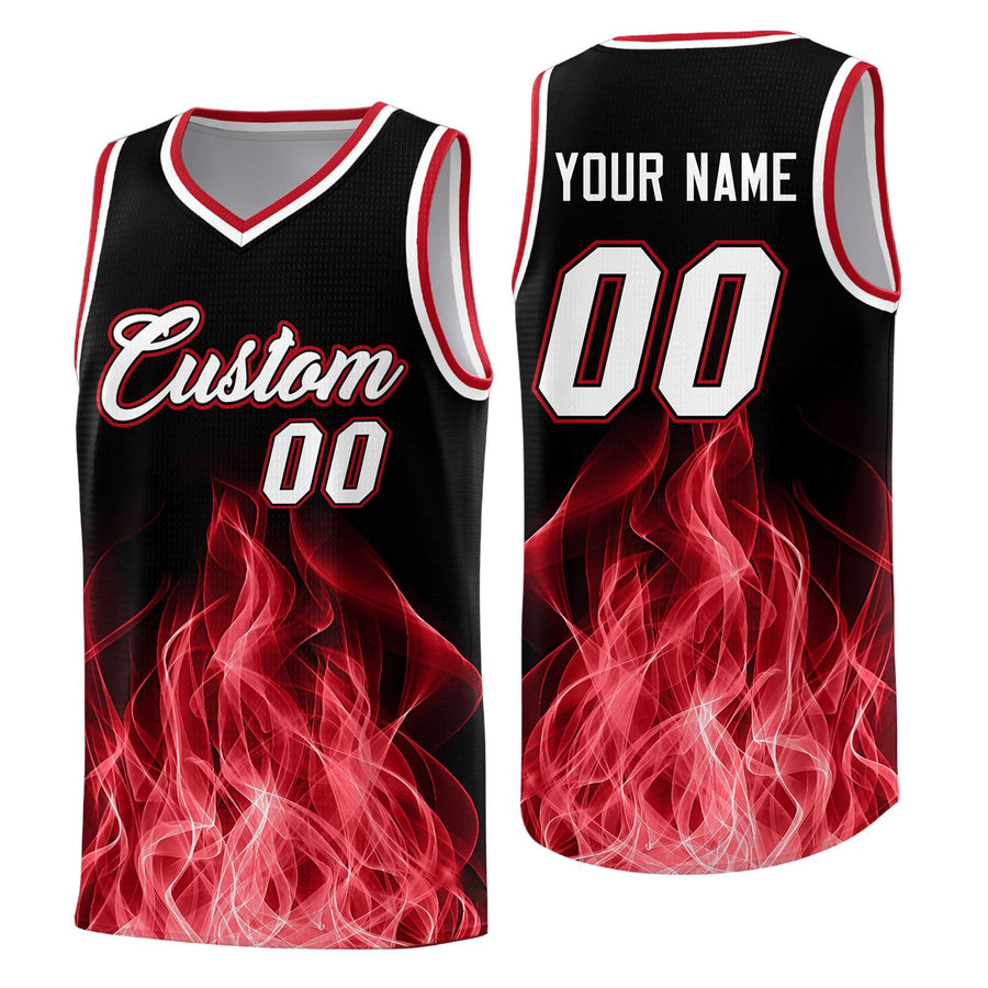 Custom Black Red Flame Graffiti Pattern Lightweight Personalized Uniform Basketball Jersey | BuyFootballJersey