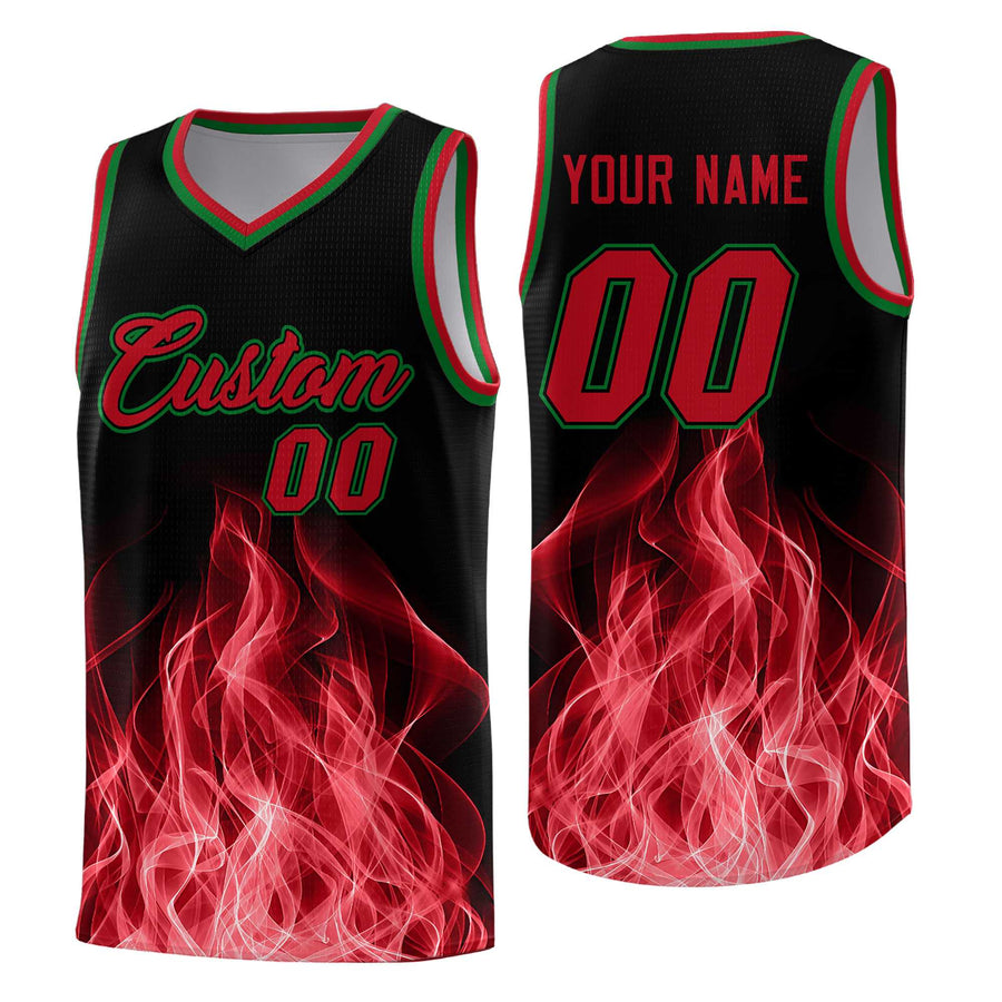 Custom Black Red Flame Graffiti Pattern Wrinkle-Resistant Personalized Uniform Basketball Jersey | BuyFootballJersey