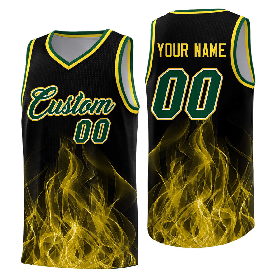 Custom Black Gold Flame Graffiti Pattern Lightweight Personalized Uniform Basketball Jersey | BuyFootballJersey
