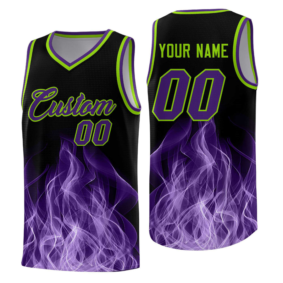 Custom Black Neon Green Flame Graffiti Pattern Breathable Personalized Uniform Basketball Jersey | BuyFootballJersey