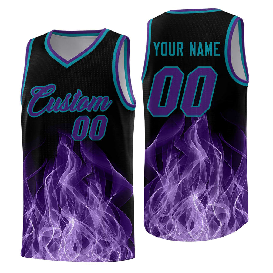 Custom Black Teal Flame Graffiti Pattern Quick-Drying Personalized Uniform Basketball Jersey | BuyFootballJersey