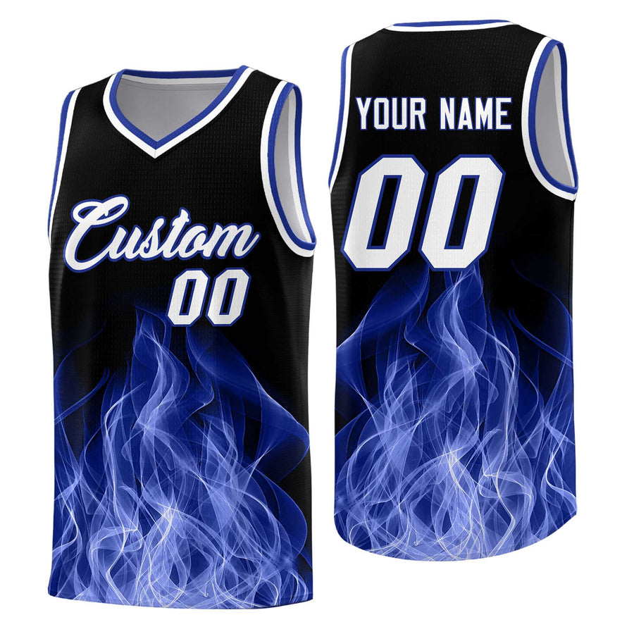 Custom Black Royal Flame Graffiti Pattern Lightweight Personalized Uniform Basketball Jersey | BuyFootballJersey