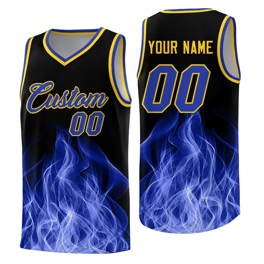 Custom Black Gold Flame Graffiti Pattern Wrinkle-Resistant Personalized Uniform Basketball Jersey | BuyFootballJersey