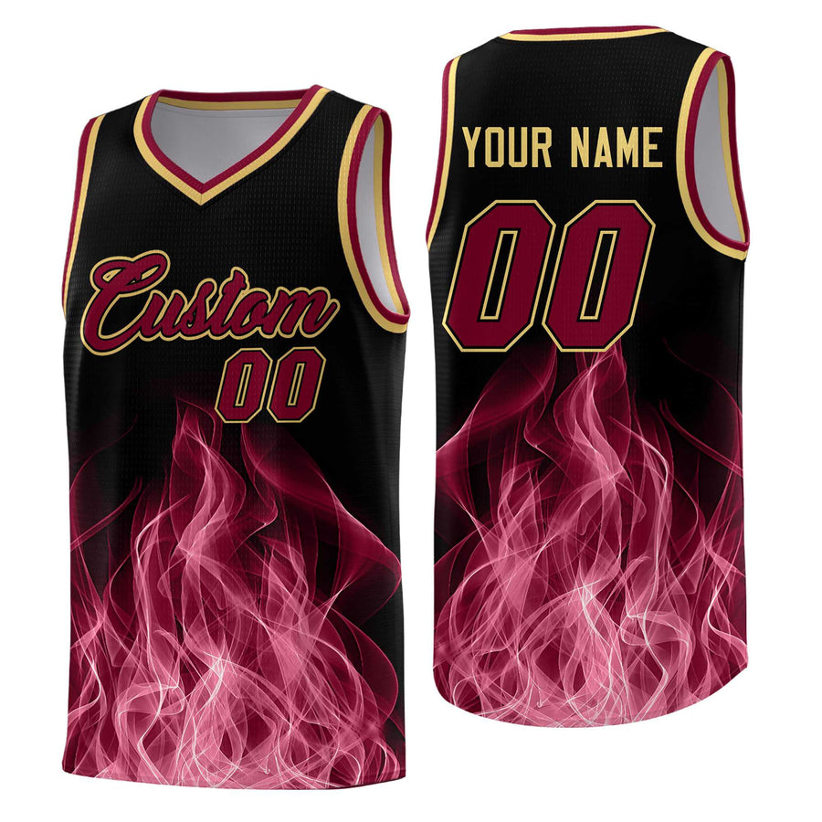 Custom Black Crimson Flame Graffiti Pattern Drapable Personalized Uniform Basketball Jersey | BuyFootballJersey