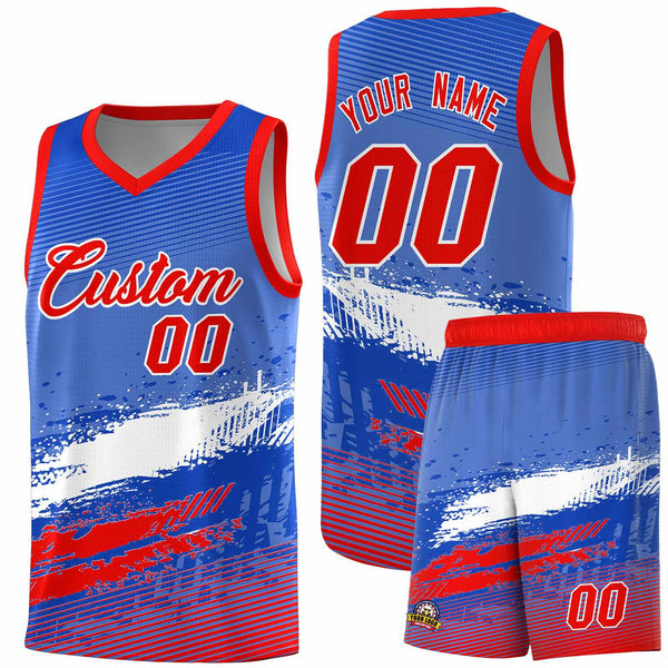 Custom Royal White and Red Graffiti Pattern Sports Uniform Basketball Jersey | BuyFootballJersey
