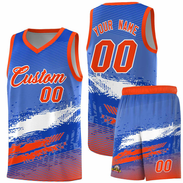 Custom Royal White and Orange Graffiti Pattern Sports Uniform Basketball Jersey | BuyFootballJersey