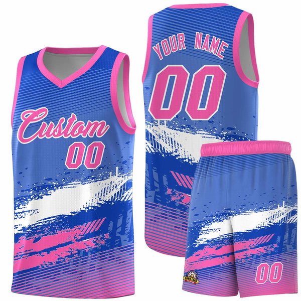 Custom Royal White and Pink Graffiti Pattern Sports Uniform Basketball Jersey | BuyFootballJersey