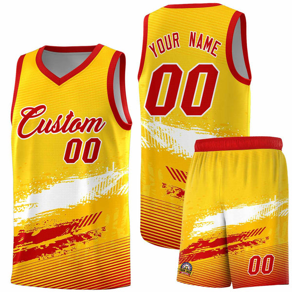 Custom Yellow White and Red Graffiti Pattern Sports Uniform Basketball Jersey | BuyFootballJersey