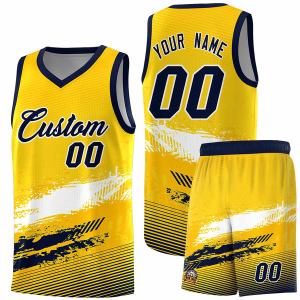 Custom Yellow White and Navy Graffiti Pattern Sports Uniform Basketball Jersey | BuyFootballJersey