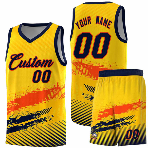 Custom Yellow Orange and Navy Graffiti Pattern Sports Uniform Basketball Jersey | BuyFootballJersey