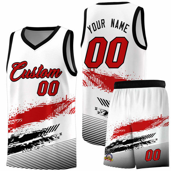 Custom White Red and Black Graffiti Pattern Sports Uniform Basketball Jersey | BuyFootballJersey