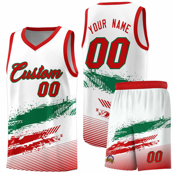Custom White Kelly Green and Red Graffiti Pattern Sports Uniform Basketball Jersey | BuyFootballJersey