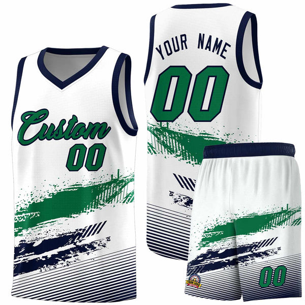 Custom White Kelly Green and Navy Graffiti Pattern Sports Uniform Basketball Jersey | BuyFootballJersey