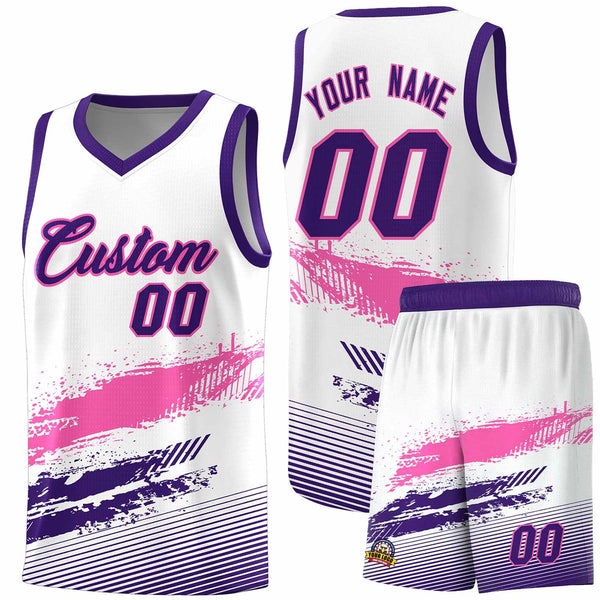 Custom White Pink and Purple Graffiti Pattern Sports Uniform Basketball Jersey | BuyFootballJersey