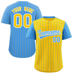 Custom Gold Powder Blue Pinstripe Personalized Raglan Sleeves Baseball Jersey | BuyFootballJersey